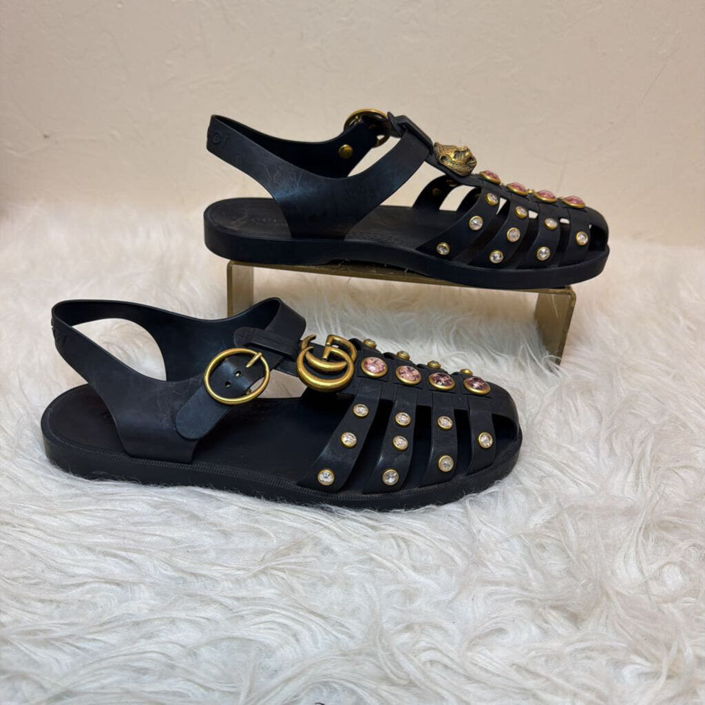 GG Logo & Jewel Rubber Gladiator Sandal