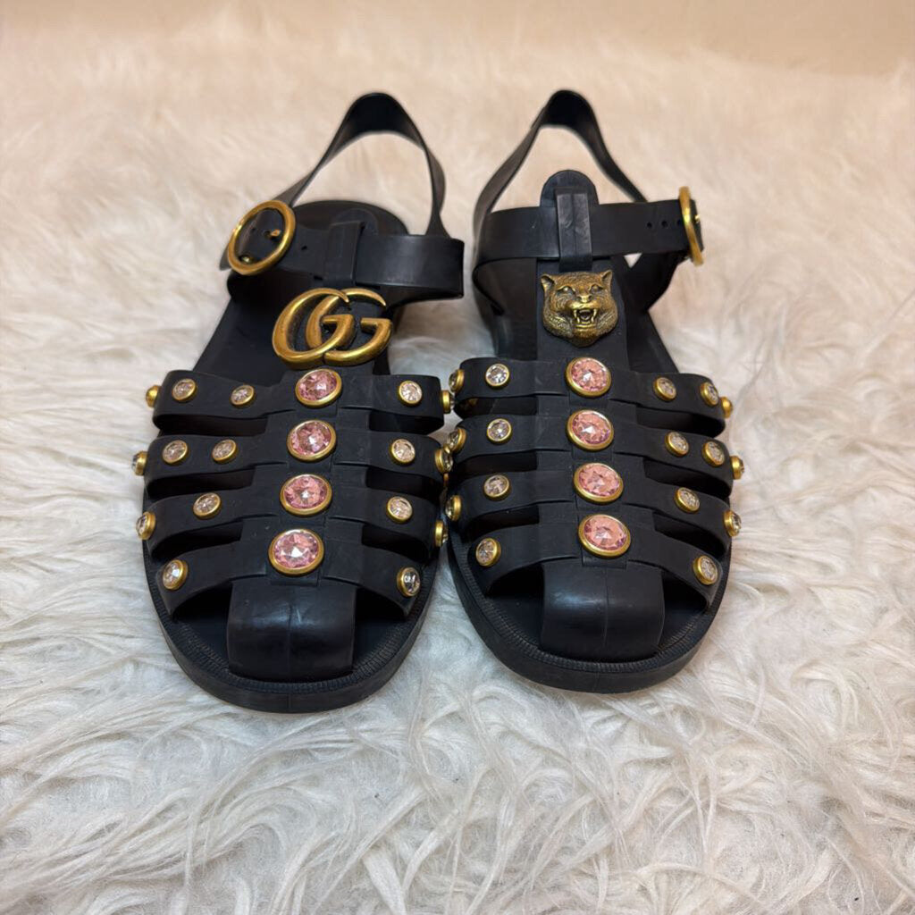 GG Logo & Jewel Rubber Gladiator Sandal