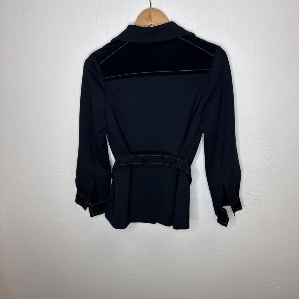 Blazer with Suede Accent & Feline Head Buttons