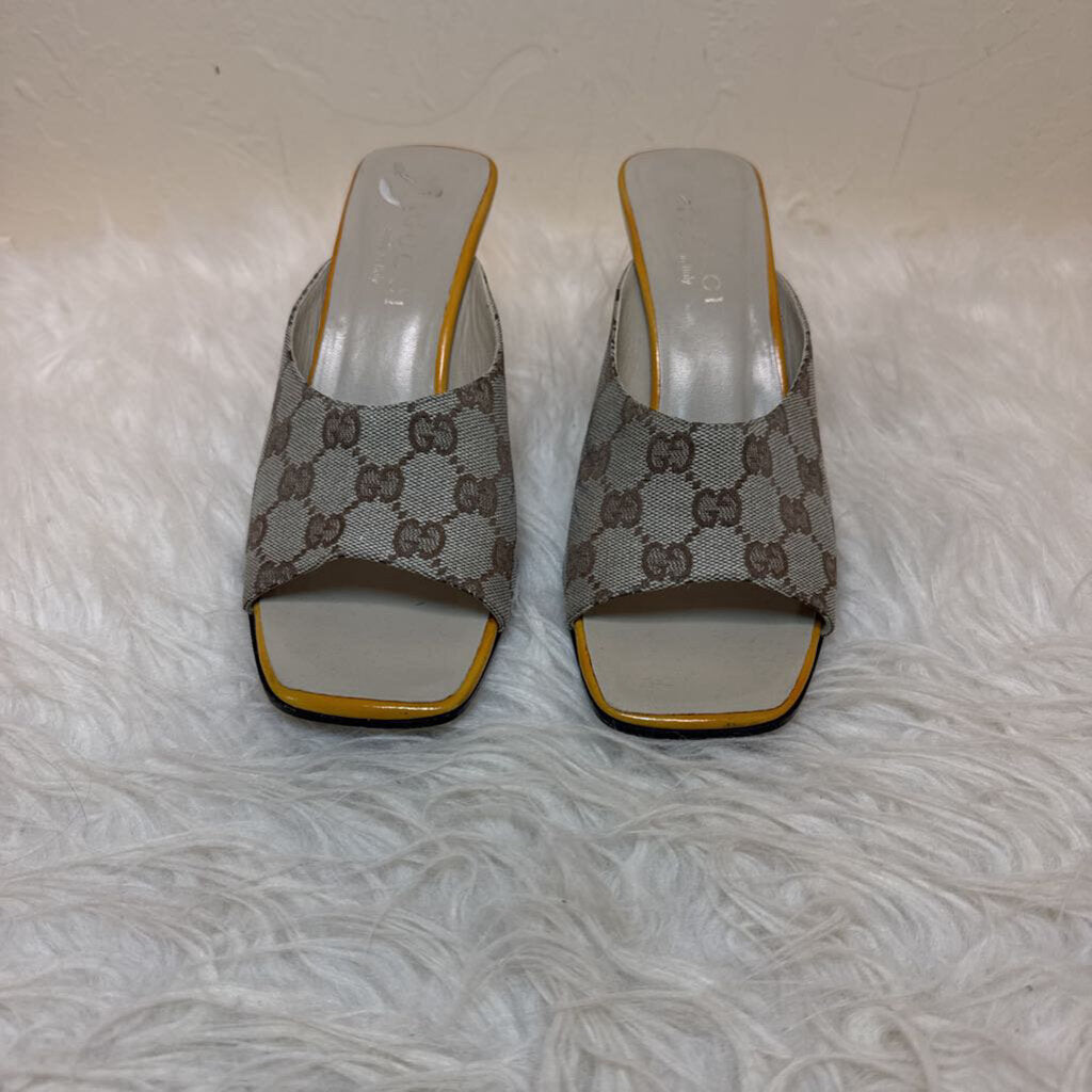 Gucci Monogram Open Toe Wedges