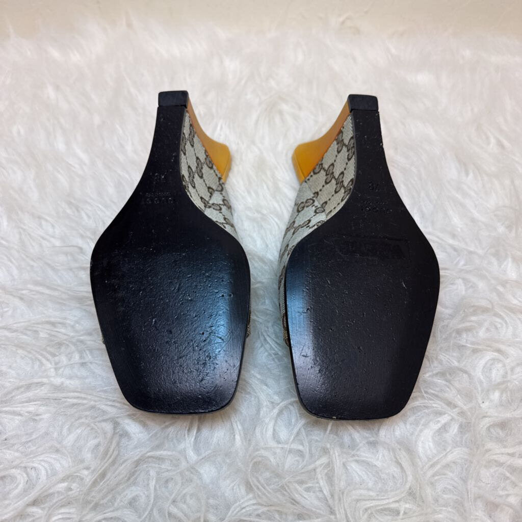 Gucci Monogram Open Toe Wedges