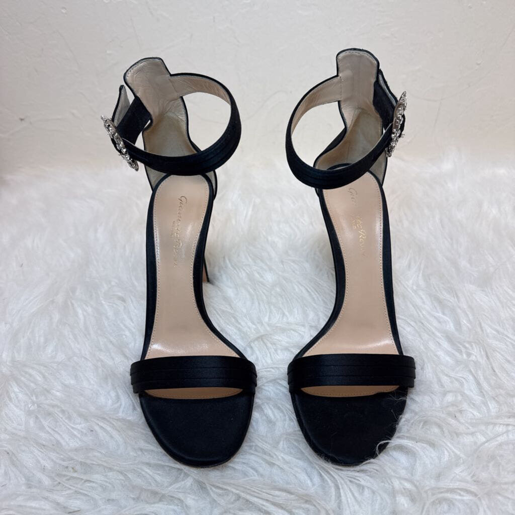 Ava Crystal Embellished Satin Ankle Strap (Dust bag)