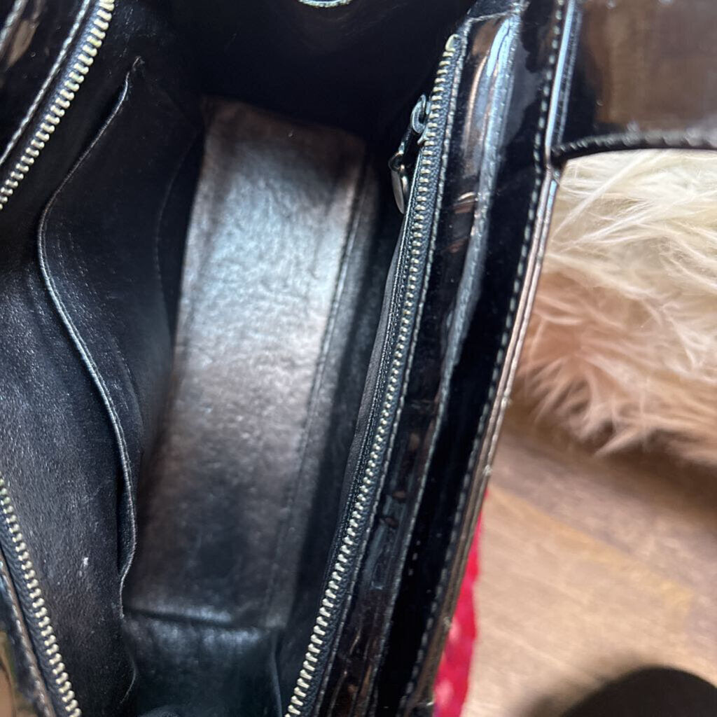 Statement Black Patent Leather Handle Bag
