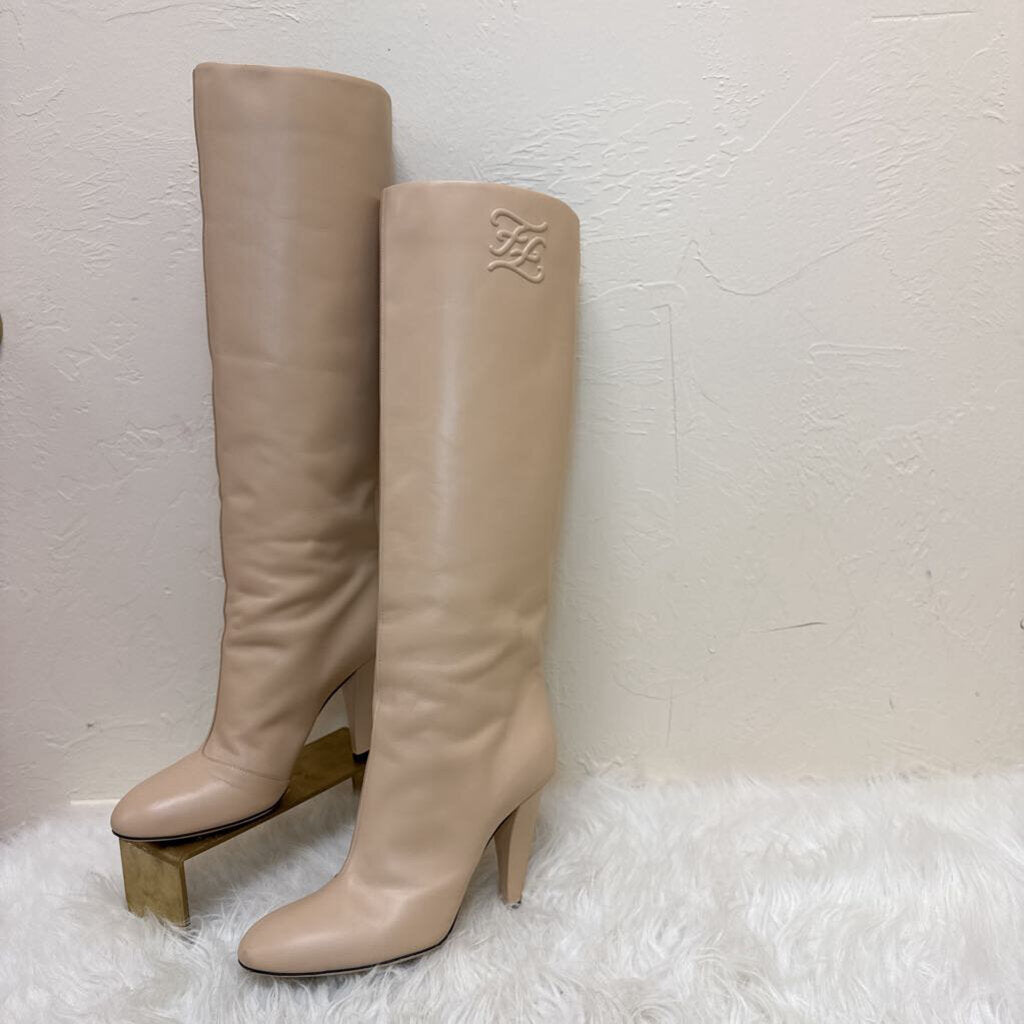 Karligraphy FF Logo Poudre Beige Knee High Boots