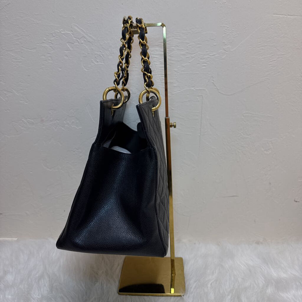 Black Caviar Leather Grand Shopping Tote
