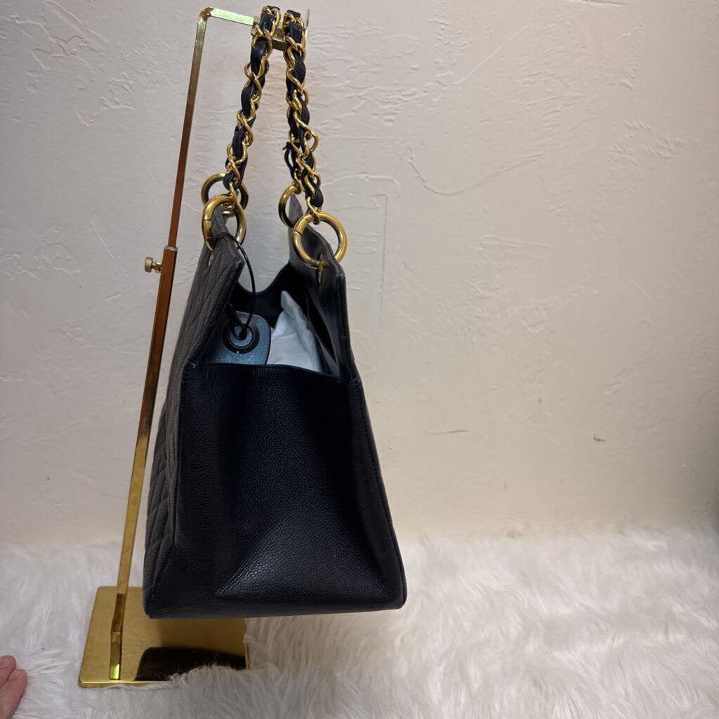 Black Caviar Leather Grand Shopping Tote