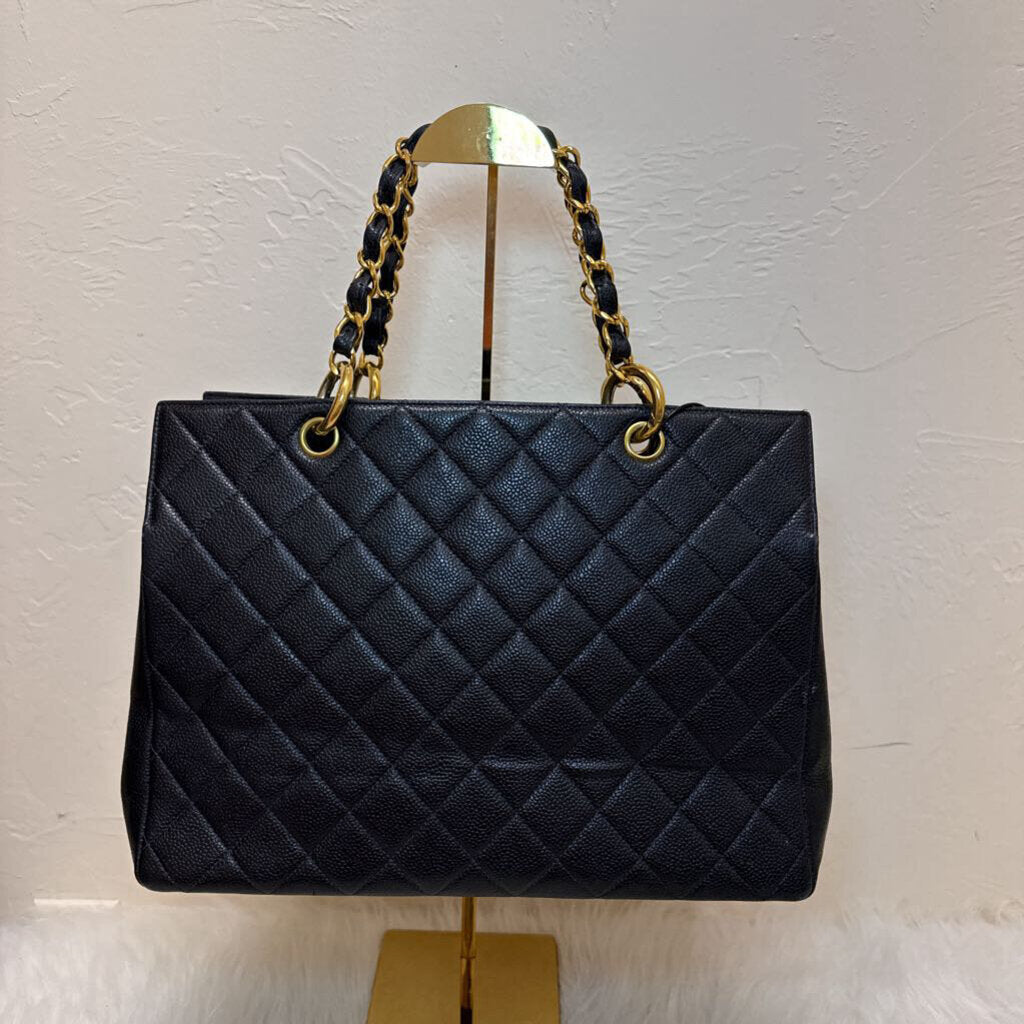Black Caviar Leather Grand Shopping Tote