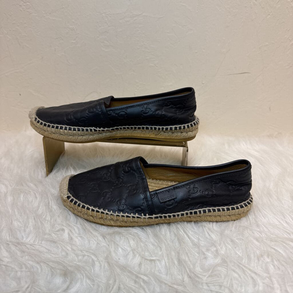 Black GG Leather Espadrilles