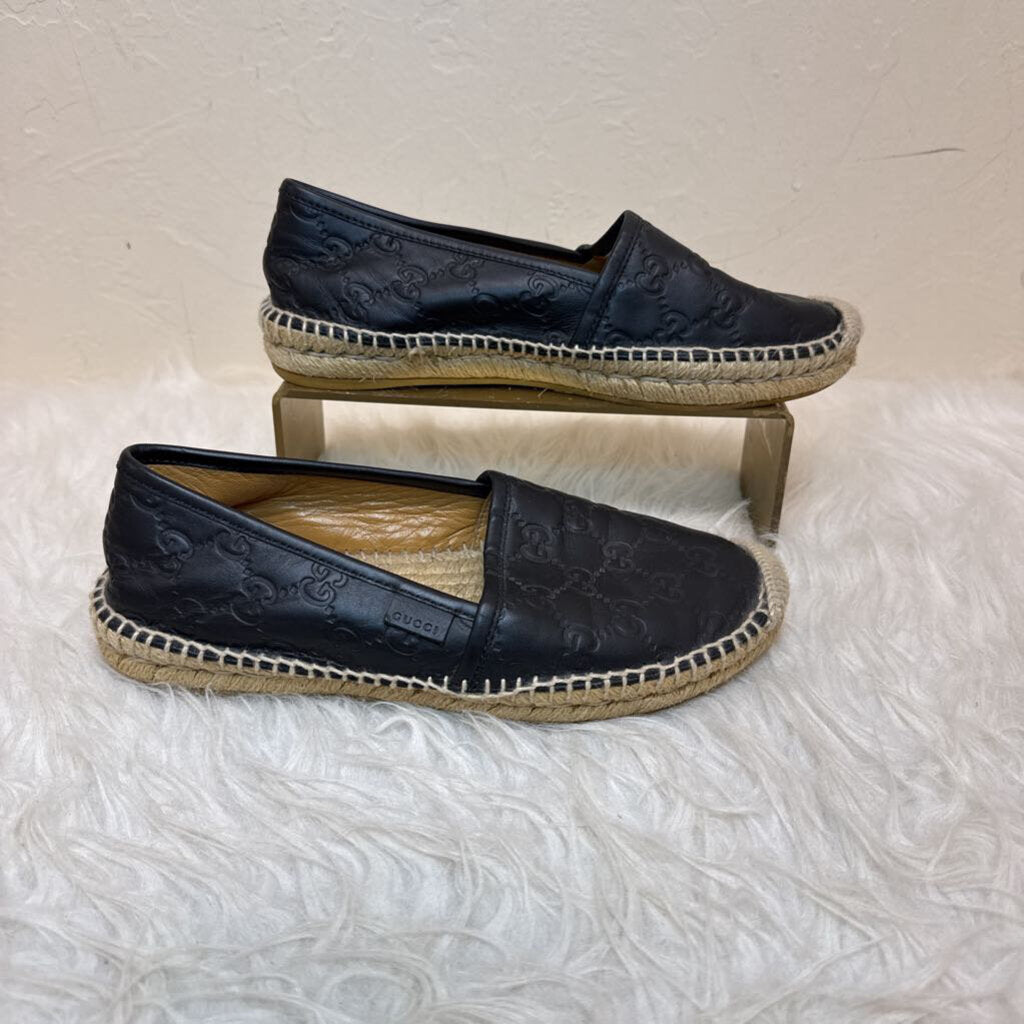 Black GG Leather Espadrilles