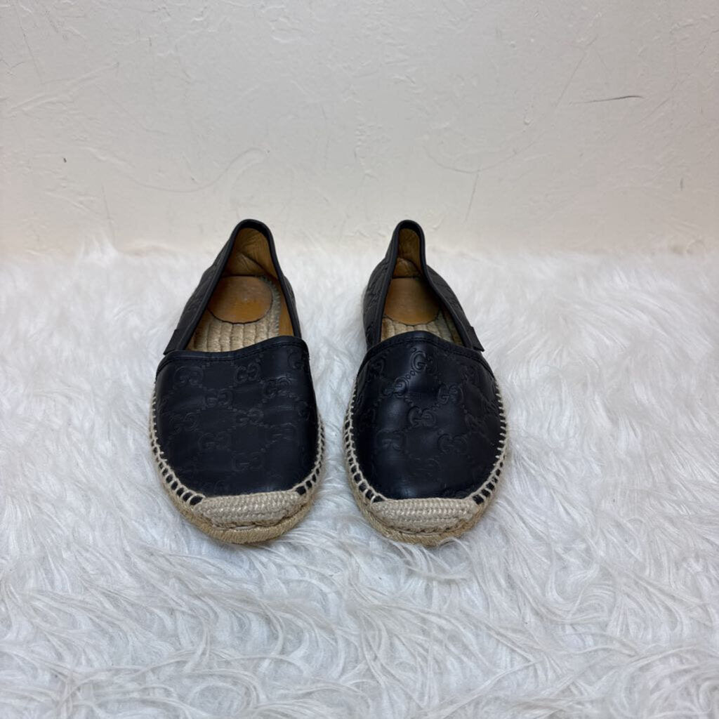 Black GG Leather Espadrilles