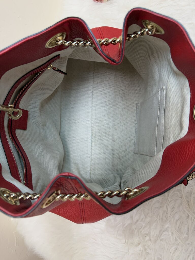 Red Pebbled Leather Soho Chain Tote