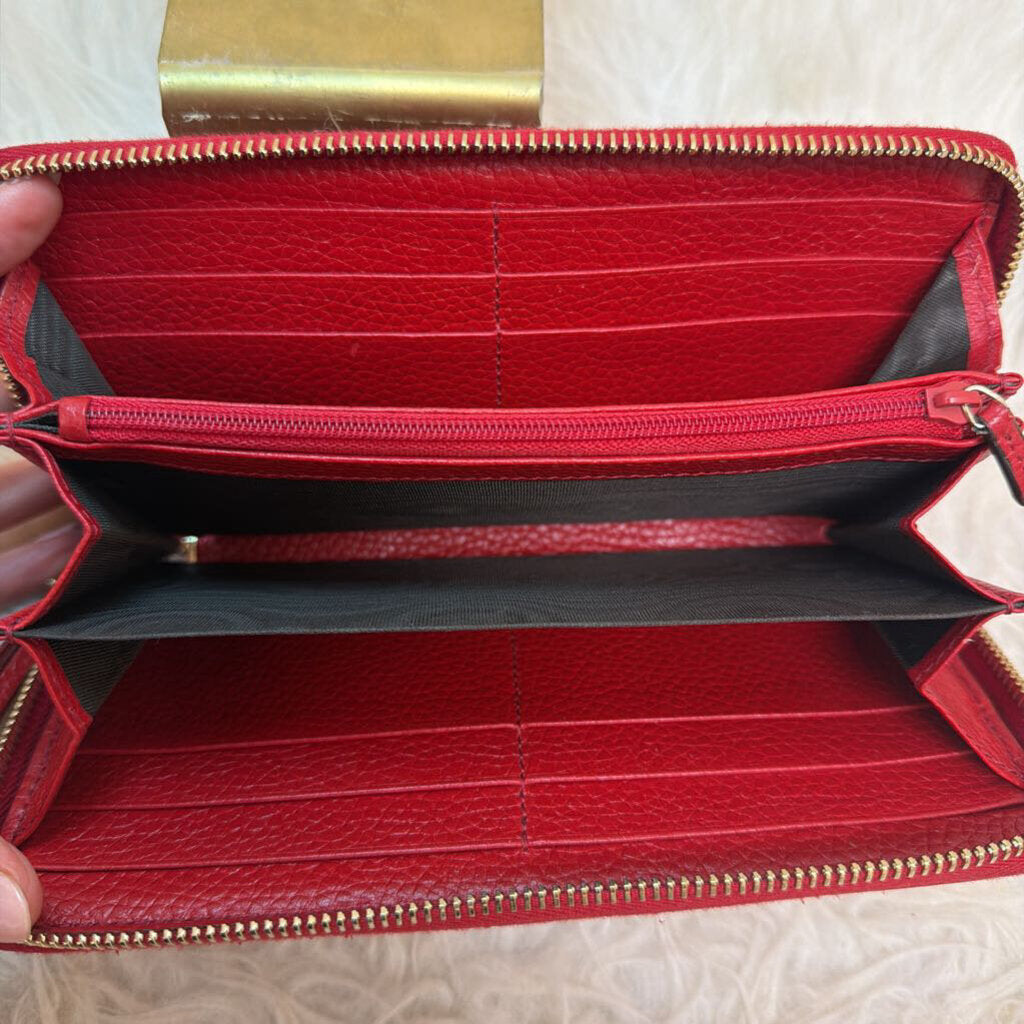 Red Pebbled Leather Soho Zip Around Wallet