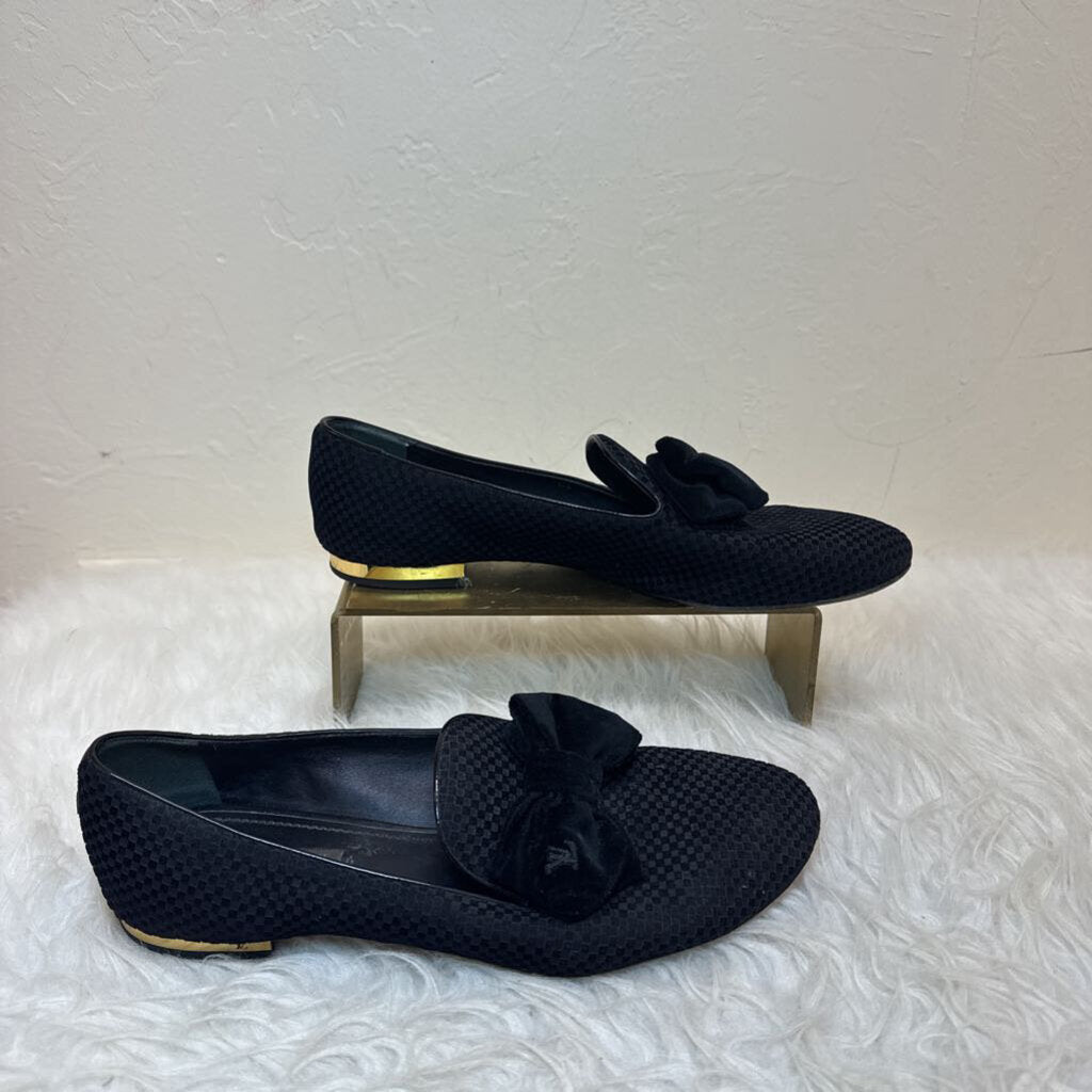 Black Velvet Petit Damier Smoking Slippers