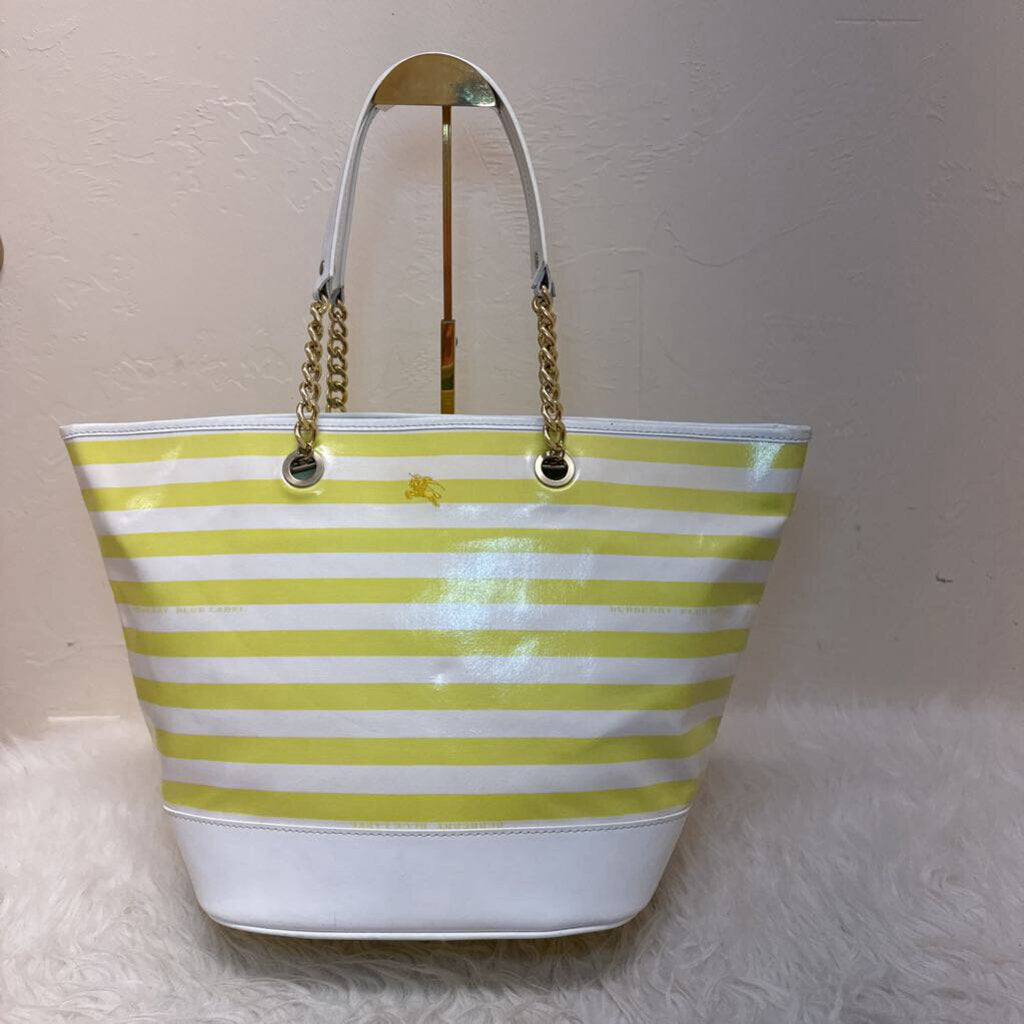 Blue Label Yellow and White Stripe Chain Tote