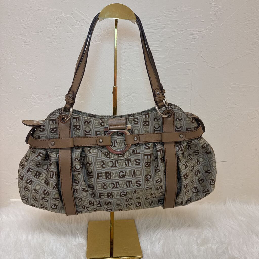 Mongram Canvas Handbag w/ Leather Trim