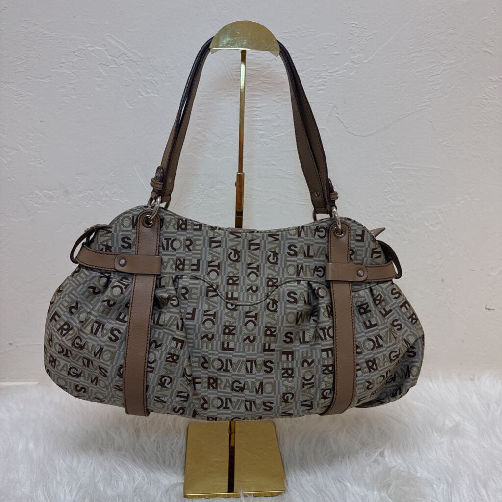 Mongram Canvas Handbag w/ Leather Trim