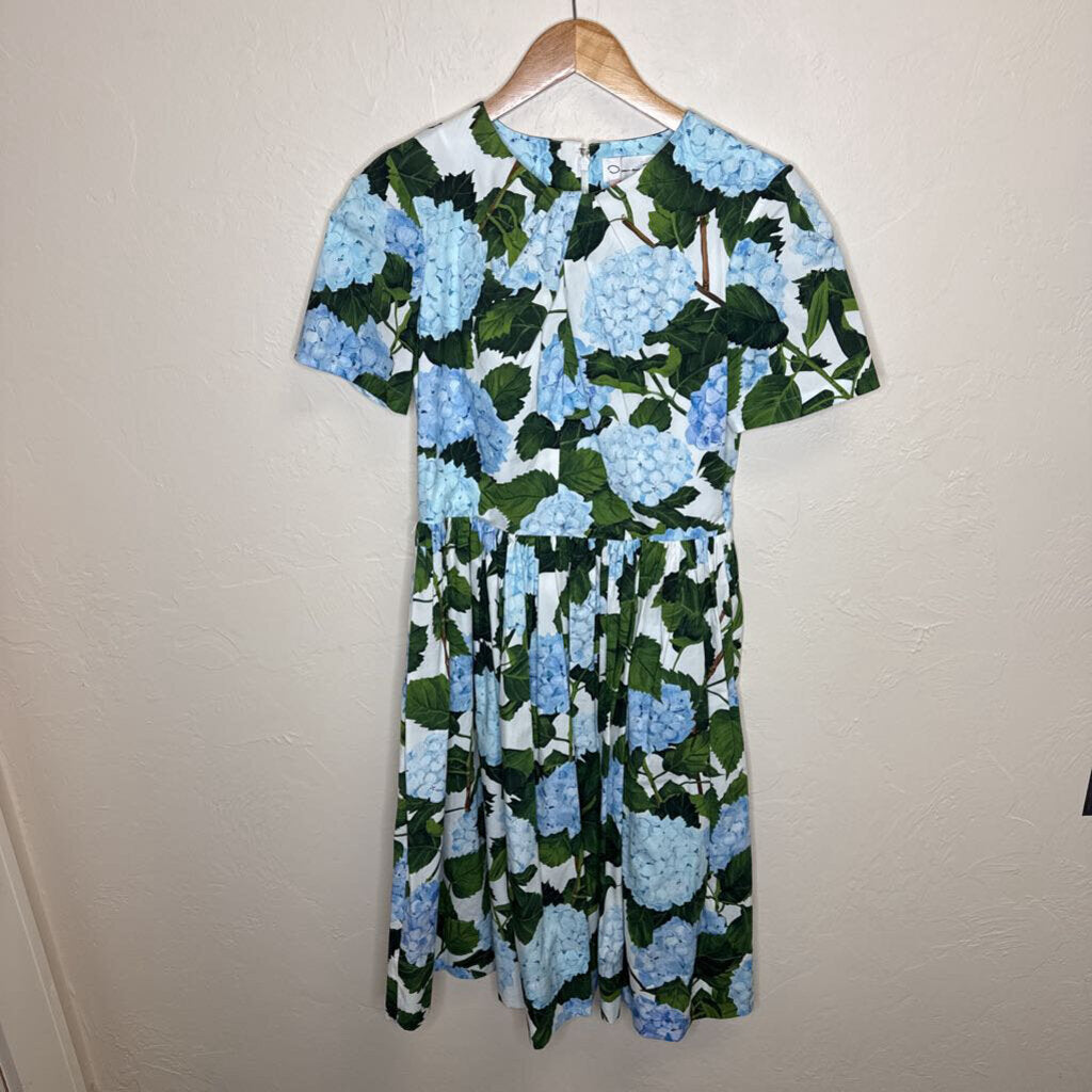 Hydrangea Print Twist Front Cotton Midi Dress