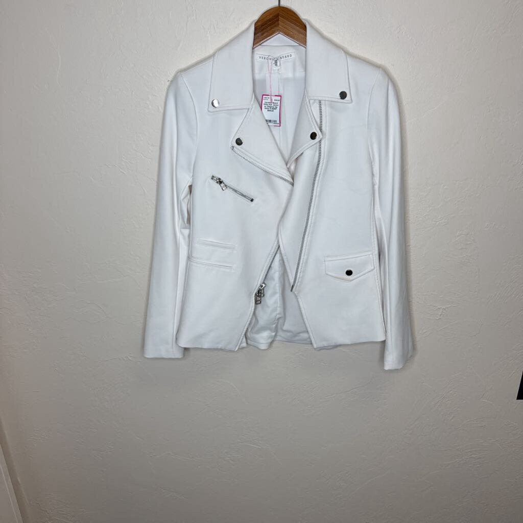 White Knit Jacket w/ Diagonal Zip
