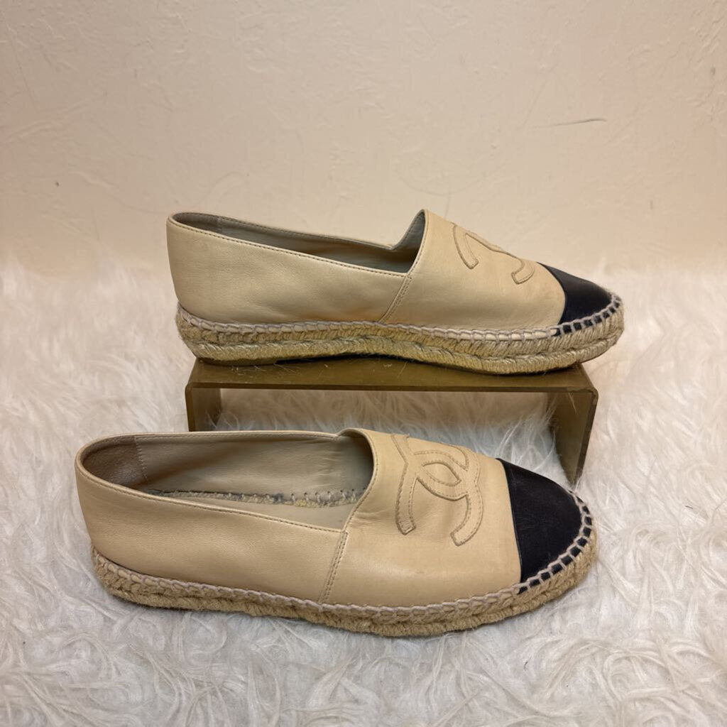 Beige Black Lambskin Espadrilles
