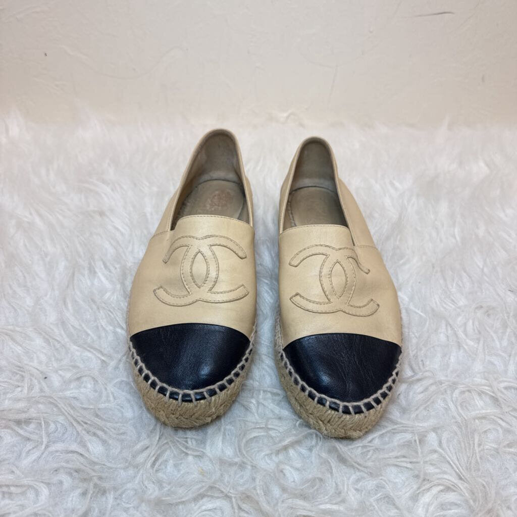 Beige Black Lambskin Espadrilles