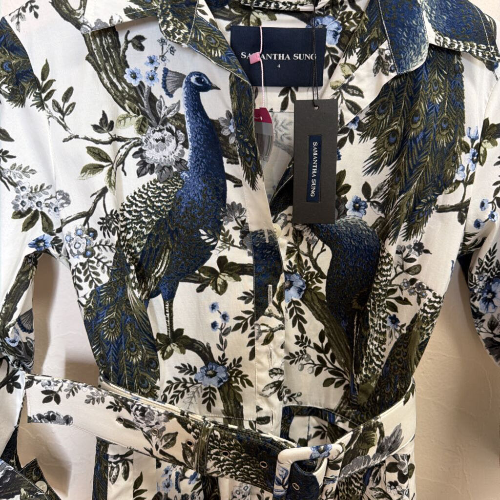 Belvedere Peacock Midi Dress w/Belt NWT
