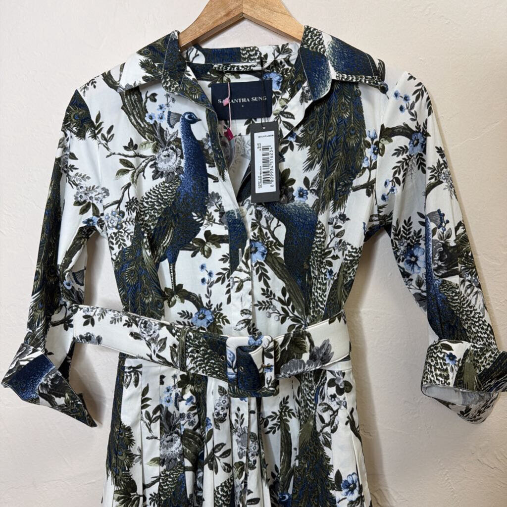 Belvedere Peacock Midi Dress w/Belt NWT