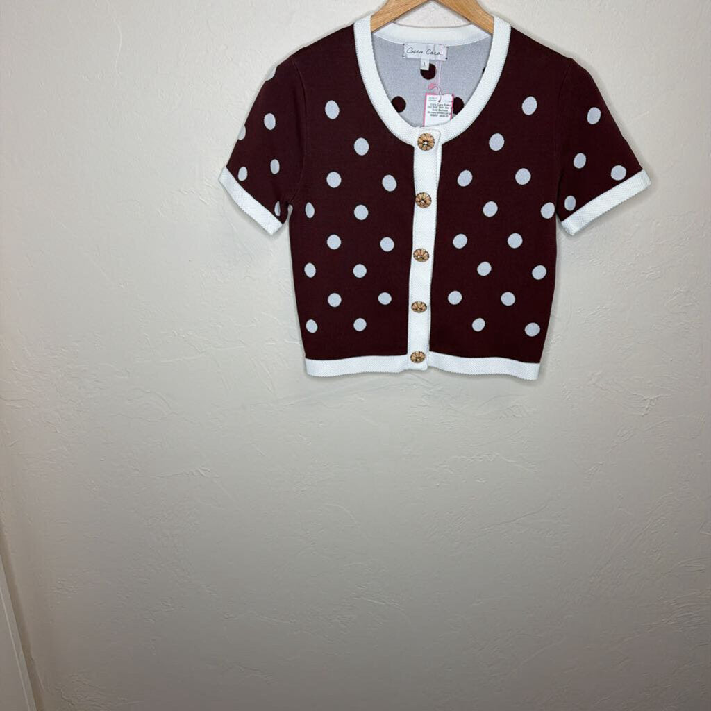 Polka Dot Knit Skirt Set w/ Gold Buttons