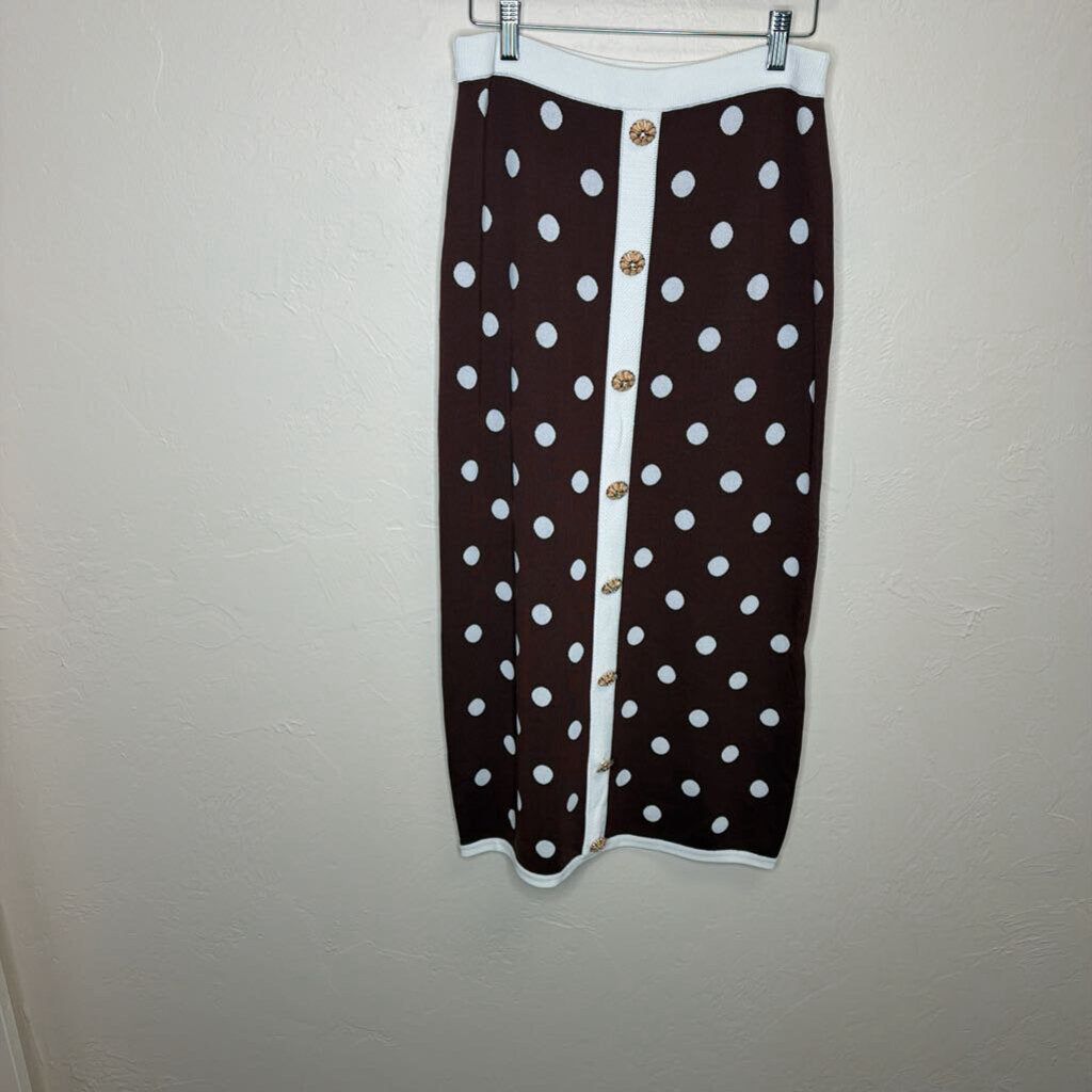 Polka Dot Knit Skirt Set w/ Gold Buttons