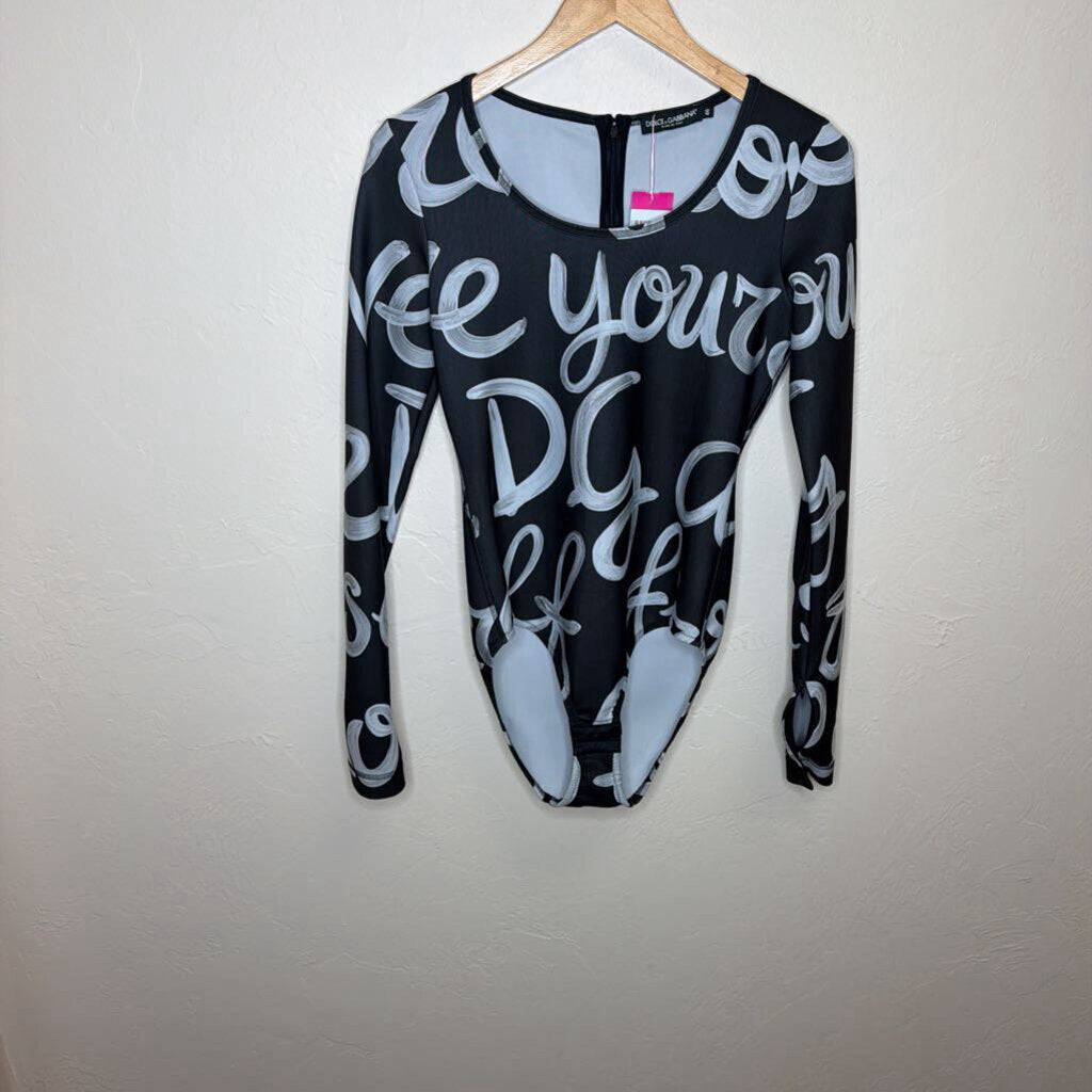Scoop Neck Bodysuit All Over Script