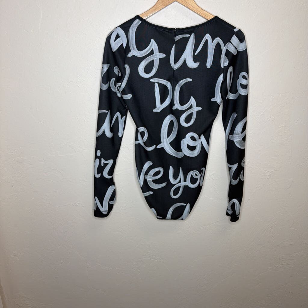 Scoop Neck Bodysuit All Over Script