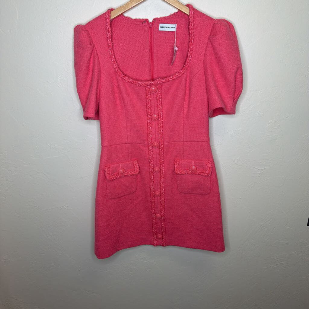 Short Sleeve Tweed Dress w/ Buttons