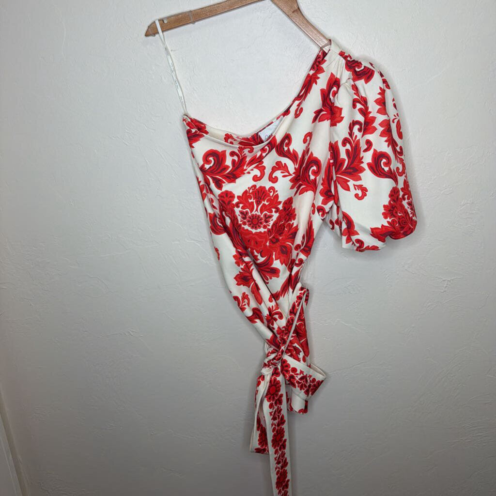 Off The Shoulder Belted Damask Print