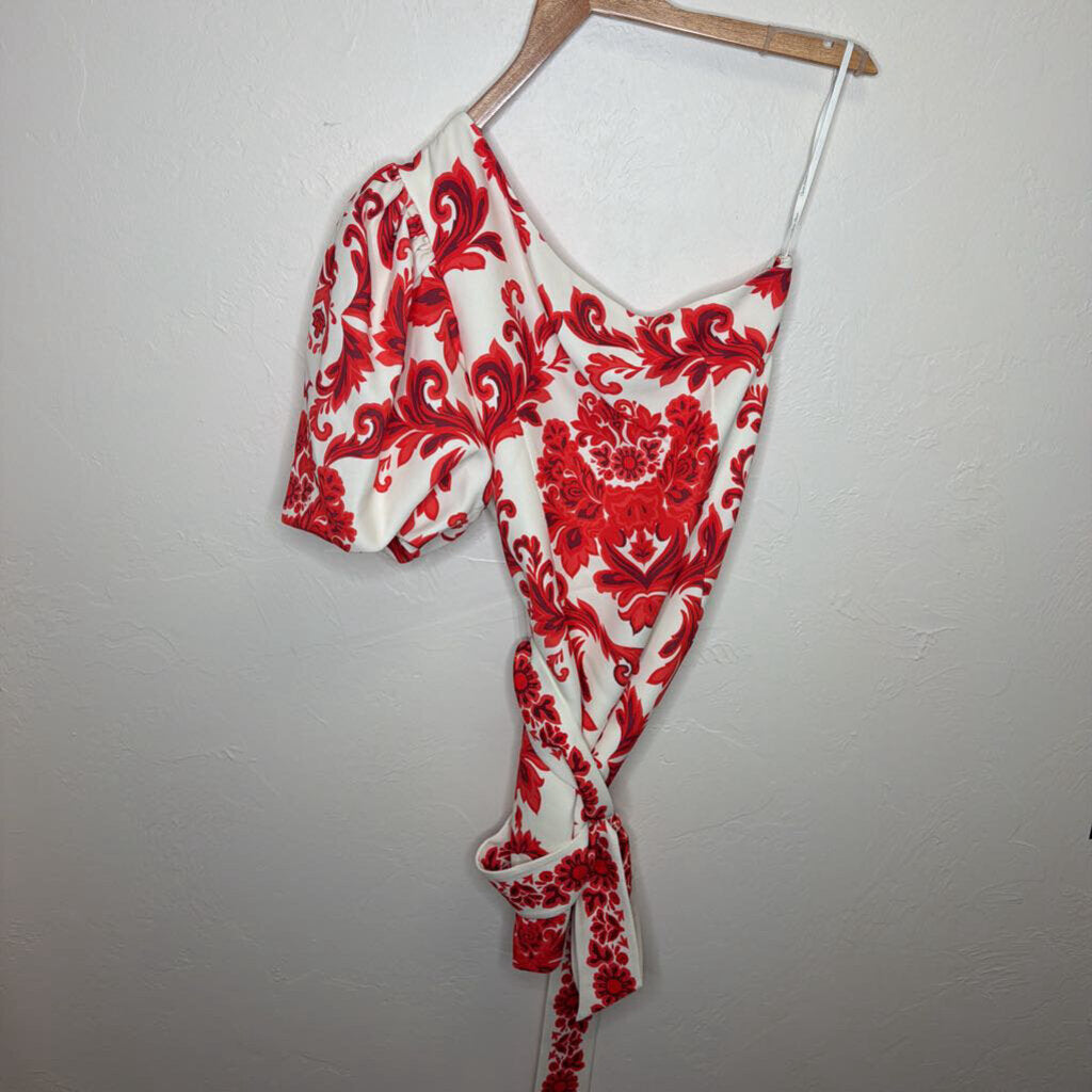 Off The Shoulder Belted Damask Print
