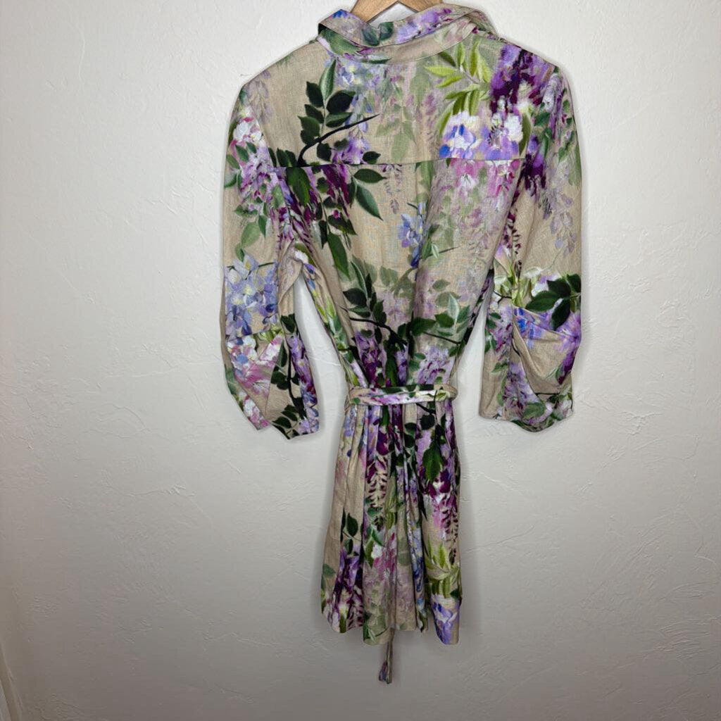 Beige Button Up Dress w/ Floral Pattern NWT