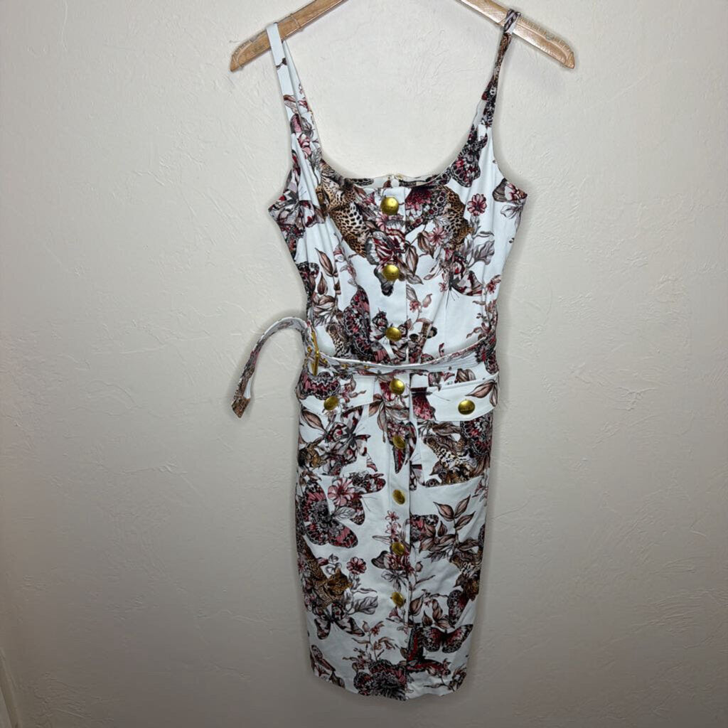 Butterfly Jungle Button Midi Dress W/Belt NWT