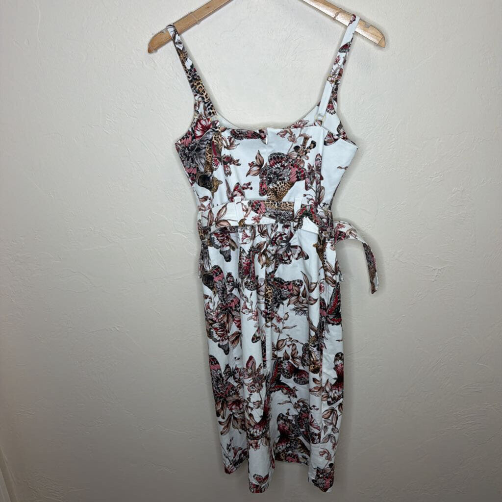 Butterfly Jungle Button Midi Dress W/Belt NWT