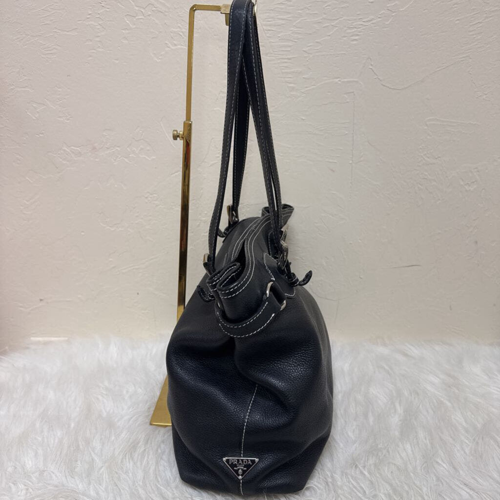 Leather Shoulder Bag w/ White Stitching