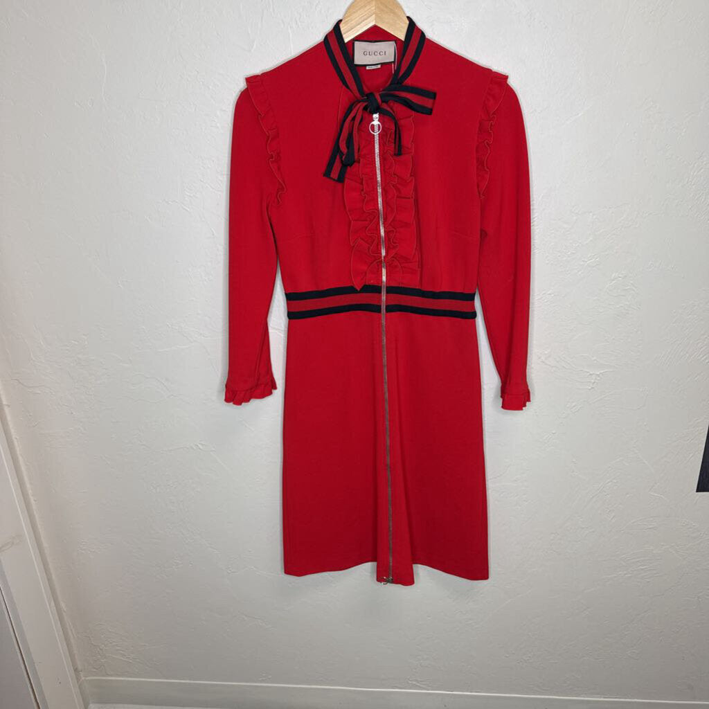 Red Web Ruffle Accent Dress