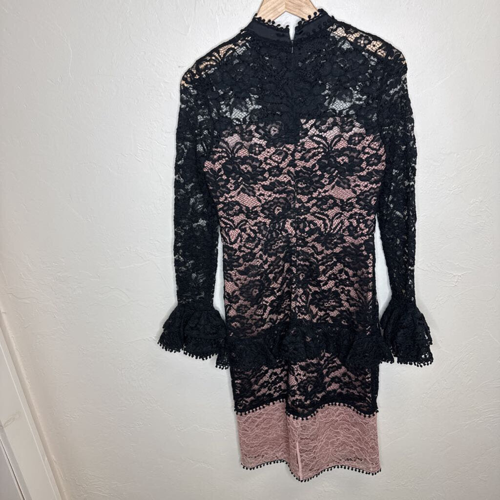 Black Lace LS Dress Pink Slip