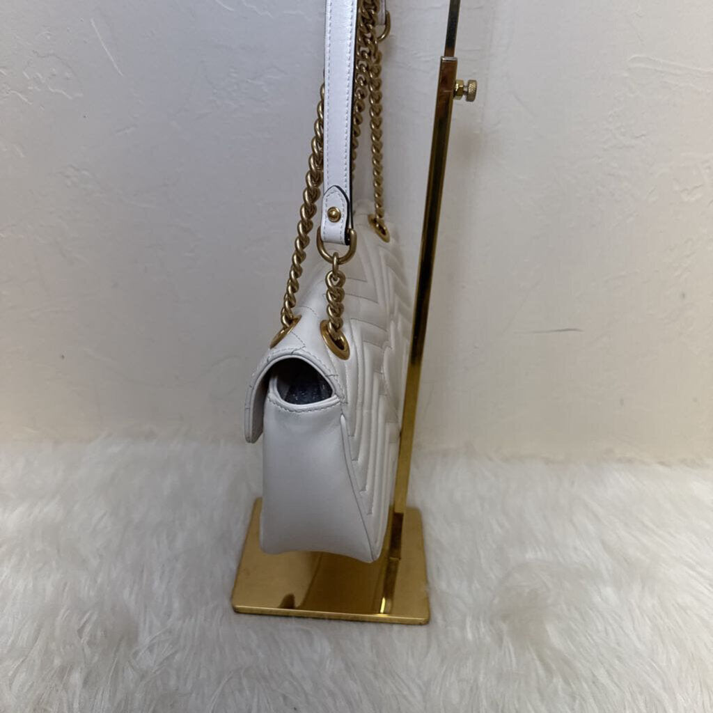 White Leather Gucci GG Marmon Chevron