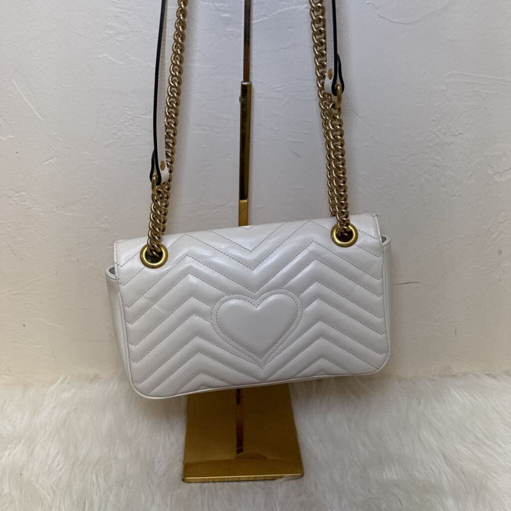 White Leather Gucci GG Marmon Chevron