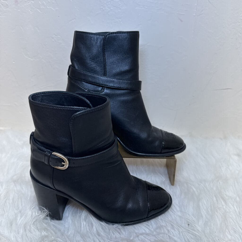 Leather Ankle Boot w/ Patent Cap Toe