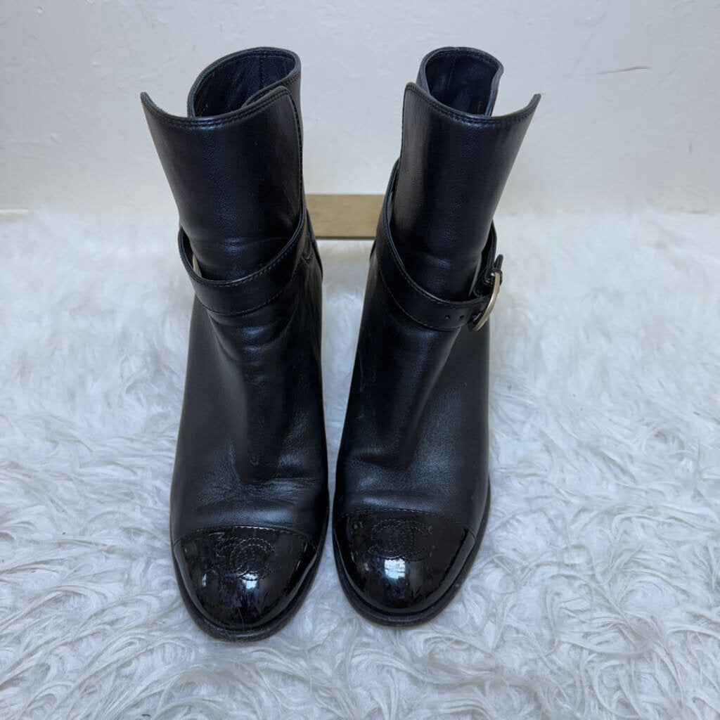 Leather Ankle Boot w/ Patent Cap Toe