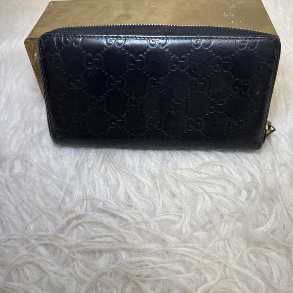 Black Monogram Zip Around Wallet
