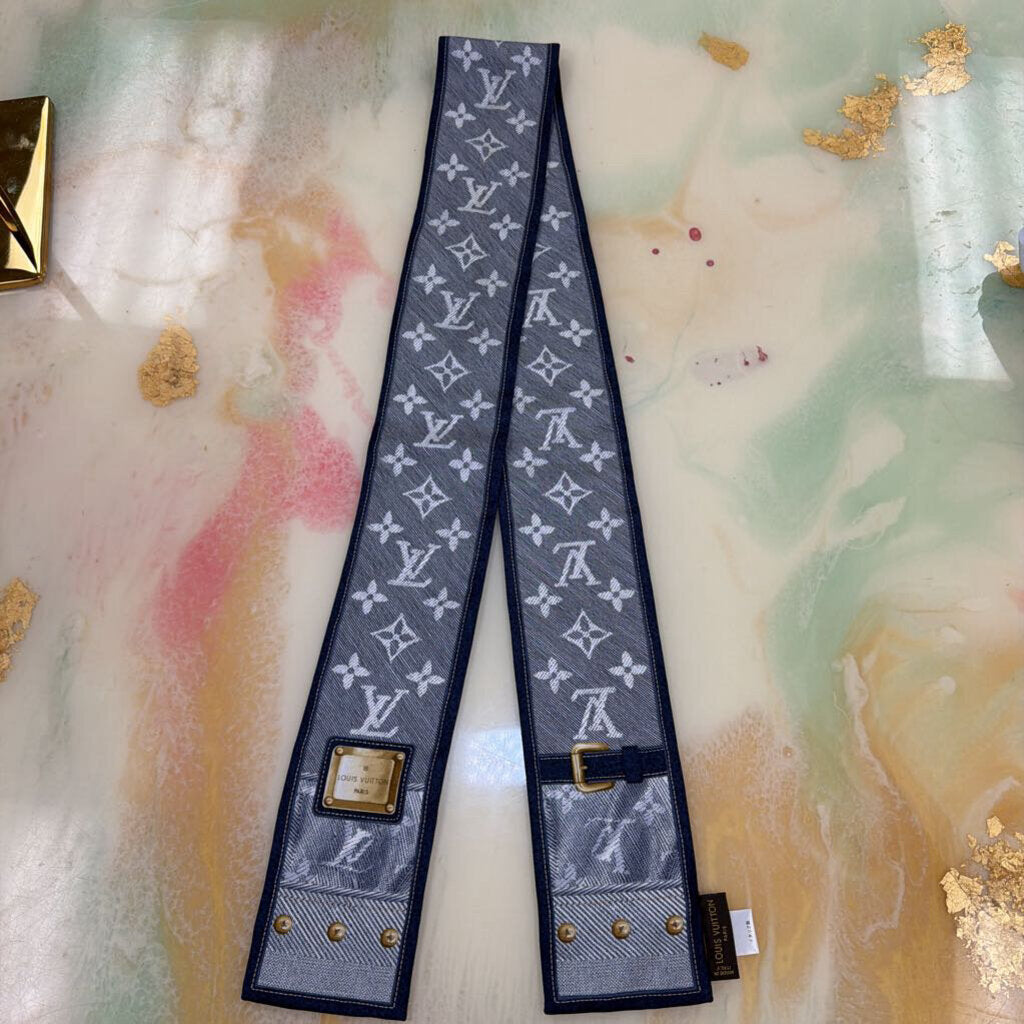 Blue New Denim Silk Bandeau Scarf