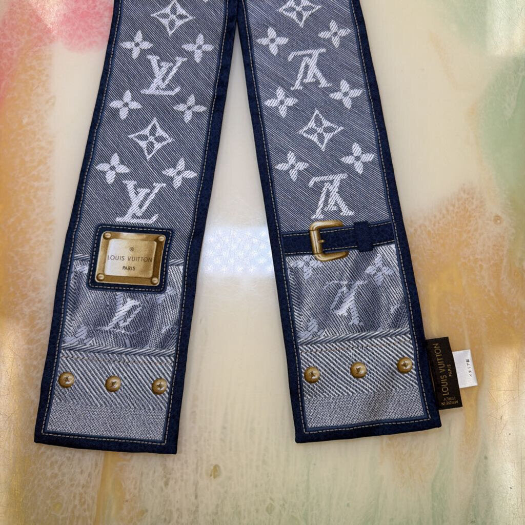 Blue New Denim Silk Bandeau Scarf