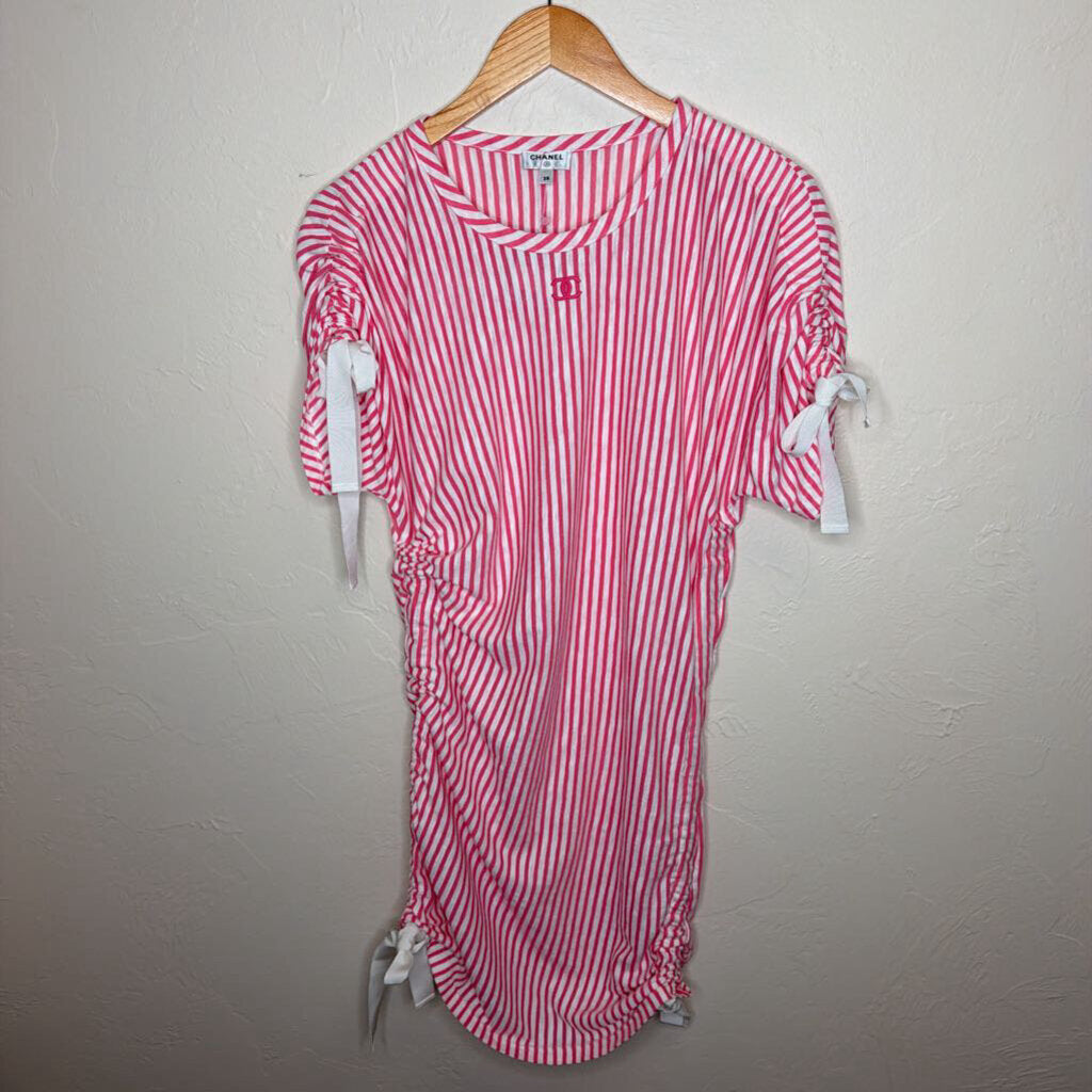 Pink & White Striped CC Logo Dress