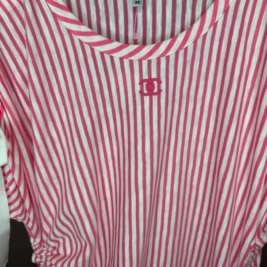 Pink & White Striped CC Logo Dress