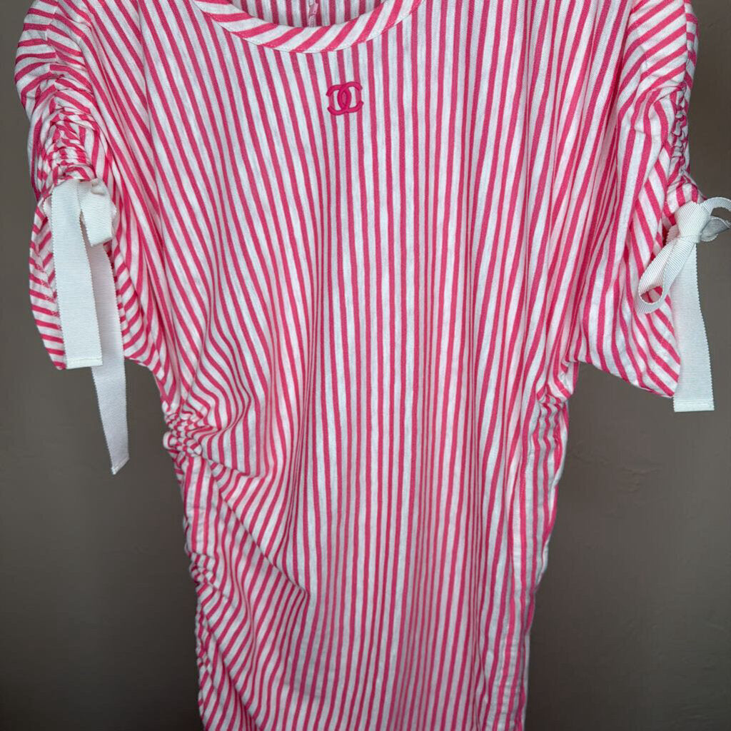 Pink & White Striped CC Logo Dress