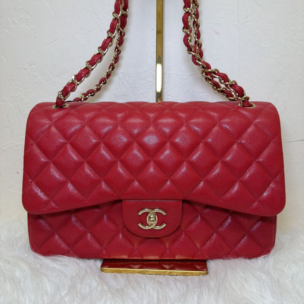 Red Caviar Jumbo Double Flap Bag